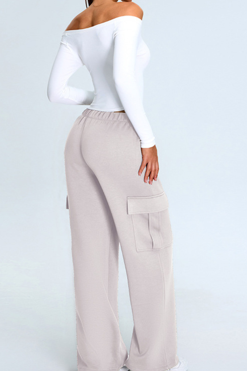 Women's Set:Off The Shoulder Cropped Top And Wide Leg Pants