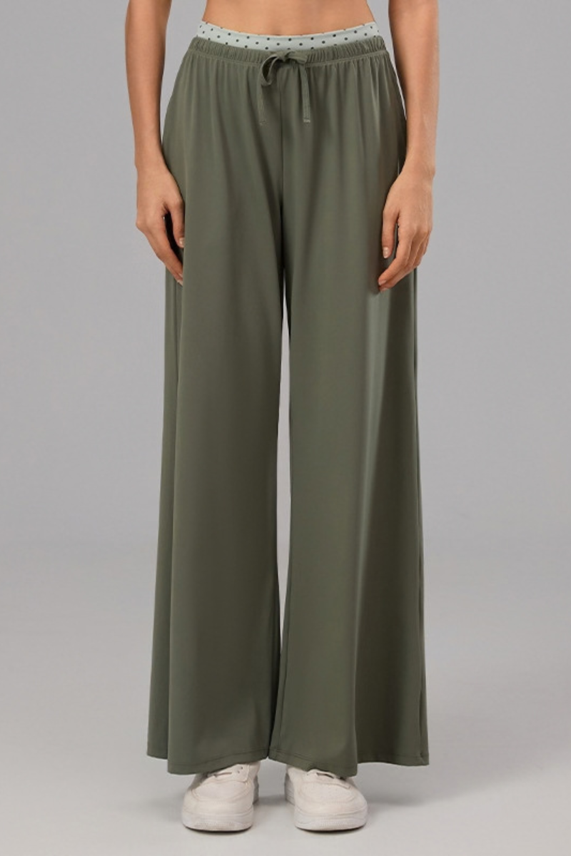 Women's Polka Dot Contrast Waistband Wide Leg Workout Pants
