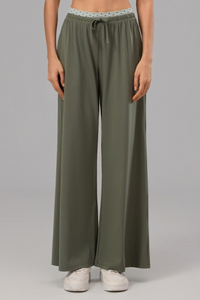 Women's Polka Dot Contrast Waistband Wide Leg Workout Pants