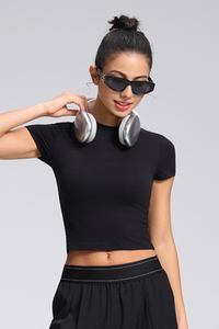 Women's Summer Solid Slim Fitted Cropped Athletic Yoga Tee