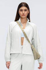 Women's Stand Collar Lightweight Drawstring Hem Sports Jacket