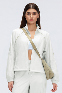 Women's Stand Collar Lightweight Drawstring Hem Sports Jacket