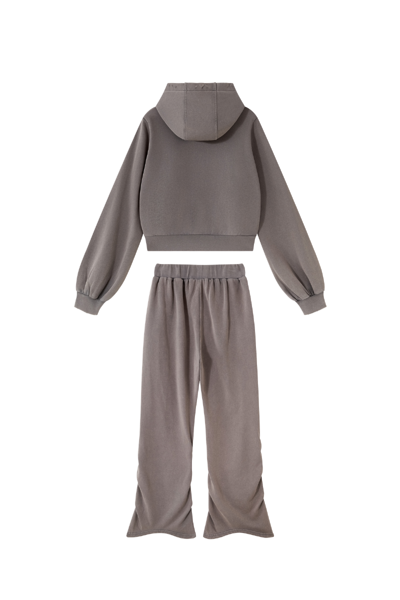 Unisex Fall Vintage Washed Distressed Jacket & Sweatpant Set