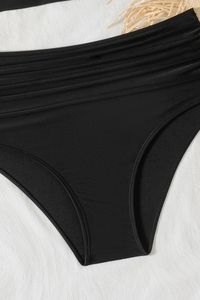 Women's V-Neck Cross Back High Waist Ruched Solid Bikini