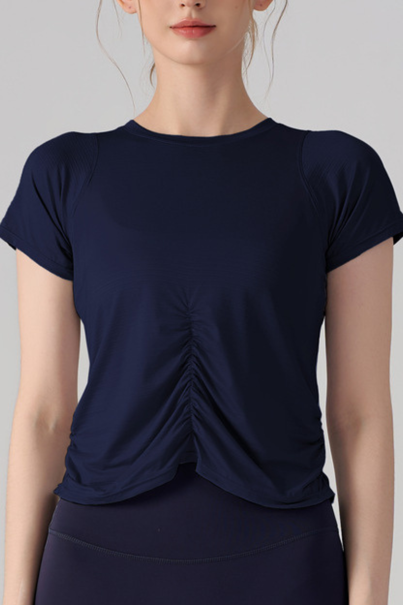 Women's Ruched Side Slim Raglan Sleeves  Athletic T-shirt