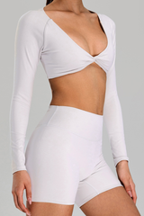 Women's Athletic Twist-Front Cropped V-neck Long Sleeves T-shirt