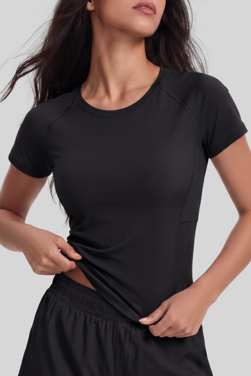 Women's Side Mesh Panel Breathable Sports Running T-shirt