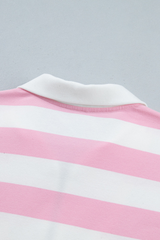 Women's Pink White Striped Half Zip Sweatshirt & Short Sets