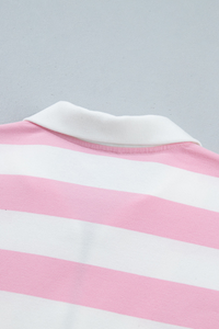 Women's Pink White Striped Half Zip Sweatshirt & Short Sets