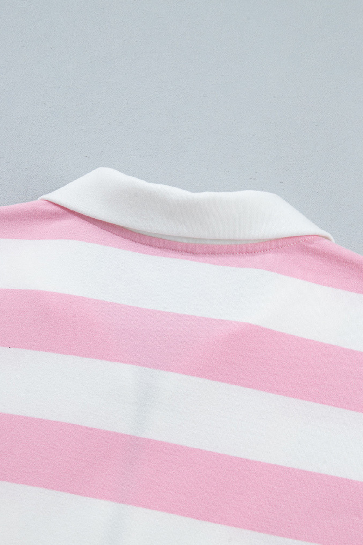 Women's Pink White Striped Half Zip Sweatshirt & Short Sets