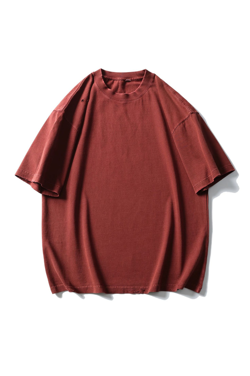 Unisex Cotton Washed RippedLoose Fit Round Neck T-shirt