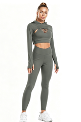 Women's 3 Piece Yoga Set:Cropped Cover Up & Bra& Leggings