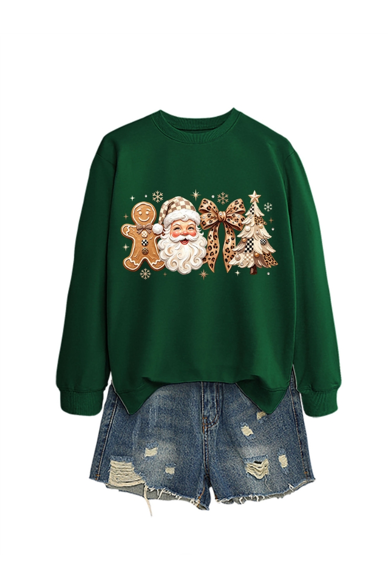 Women's Fall Christmas Santa Bow Printed Multicolor Pullover