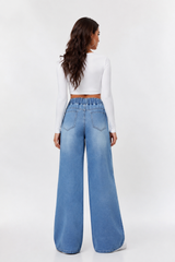 Women's Fall Drawstring Elastic Waist Wide Leg Jeans