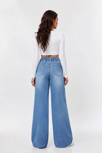 Women's Fall Drawstring Elastic Waist Wide Leg Jeans