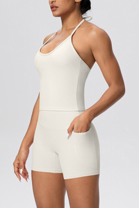 Women's Two Piece Set:Drawstring Halterneck Bra And Shorts