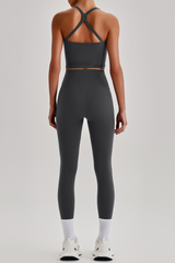 Women's Square Cross Back Tank Top &High Rise Leggings Set
