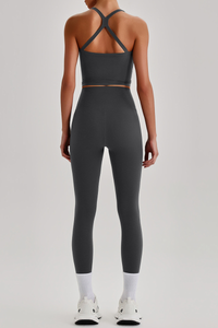 Women's Square Cross Back Tank Top &High Rise Leggings Set