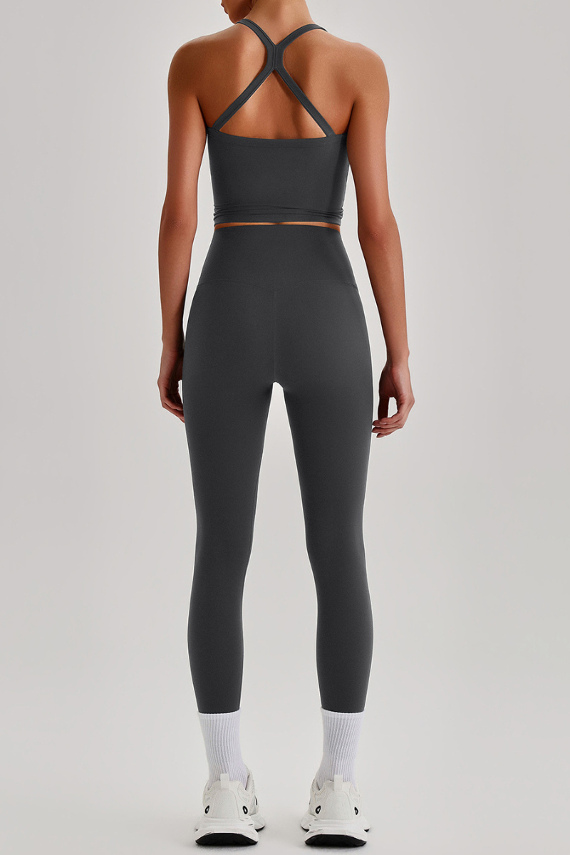 Women's Square Cross Back Tank Top &High Rise Leggings Set