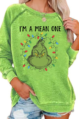 Women's Fall Cotton Christmas Grinch Cartoon Raglan Pullover