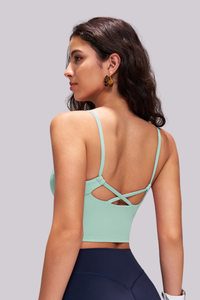 Women's Athletic Cross-back U-neck Solid Tank Top