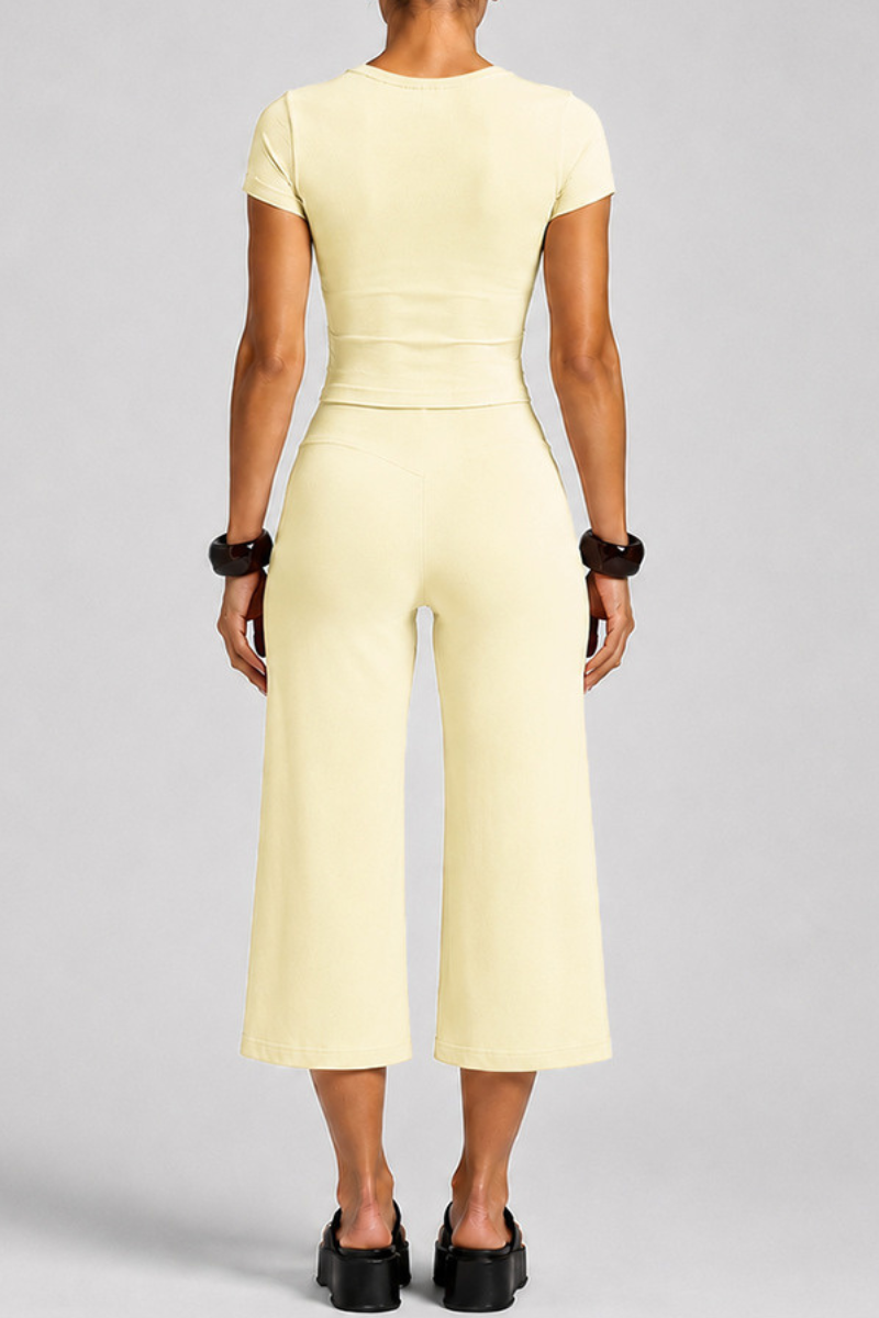 Women's Slim Fit Cropped T-shirt & 7/8 Flared Pant Yoga Set