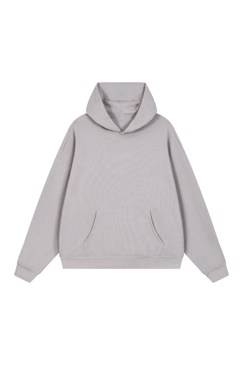 Unisex Fall Boxy Fit Waffle Texture Pullover Relaxed Hoodie