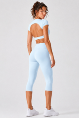 Women's Cropped T-shirt & Capri Leggings Workout Yoga Sets