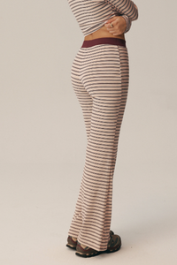 Women's Striped Wide Contrast Elastic Waist Flare Pants