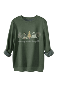 Women's Fall Christmas Tree Print Crew Neck Sweatshirt
