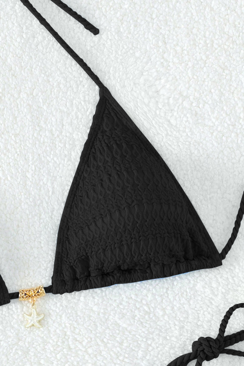 Women's Triangle Cup Side Tie Ribbed Solid Bikini Set