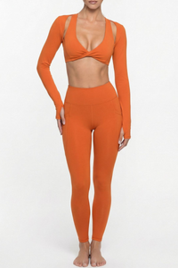 Women's Twist Front Long Sleeve T-shirt & Leggings 2-Piece Set