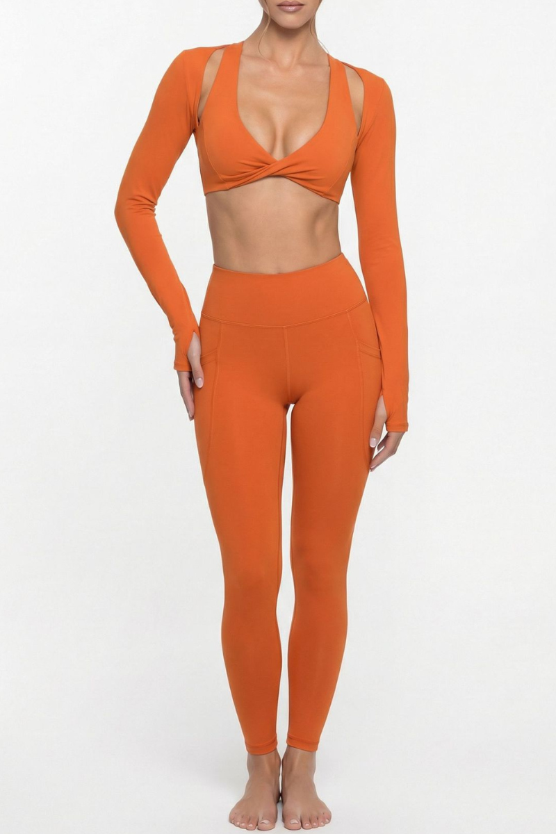 Women's Twist Front Long Sleeve T-shirt & Leggings 2-Piece Set