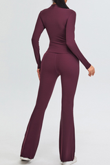 Women's Set:Stand Collar Long Sleeves T-shirt & Flare Pants