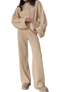 Zipper-fastened jacket and long pants set