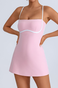 Women's Contrast Trim Slip Tennis Dress with Built-In Shorts