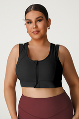 Plus Size Women's Front Zipper Faux Two-Piece Sports Bra