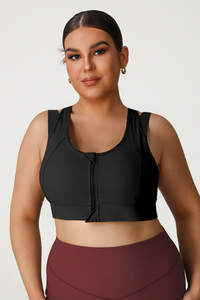 Plus Size Women's Front Zipper Faux Two-Piece Sports Bra