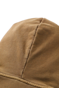 Rustic-style zipper-front pullover hoodie