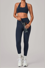 Women's Set:U-neck Halterneck Bra And High-Waist Leggings