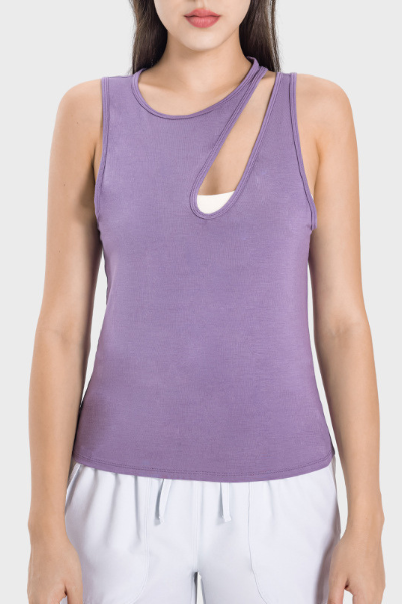 Women's Nude Feel Yoga Top - Sexy Cut-Out Strap Fitness Tank