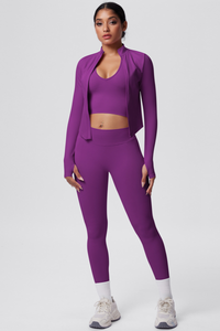 Women's Seamless Tank Top Sport Leggings Jacket Three-Piece Set