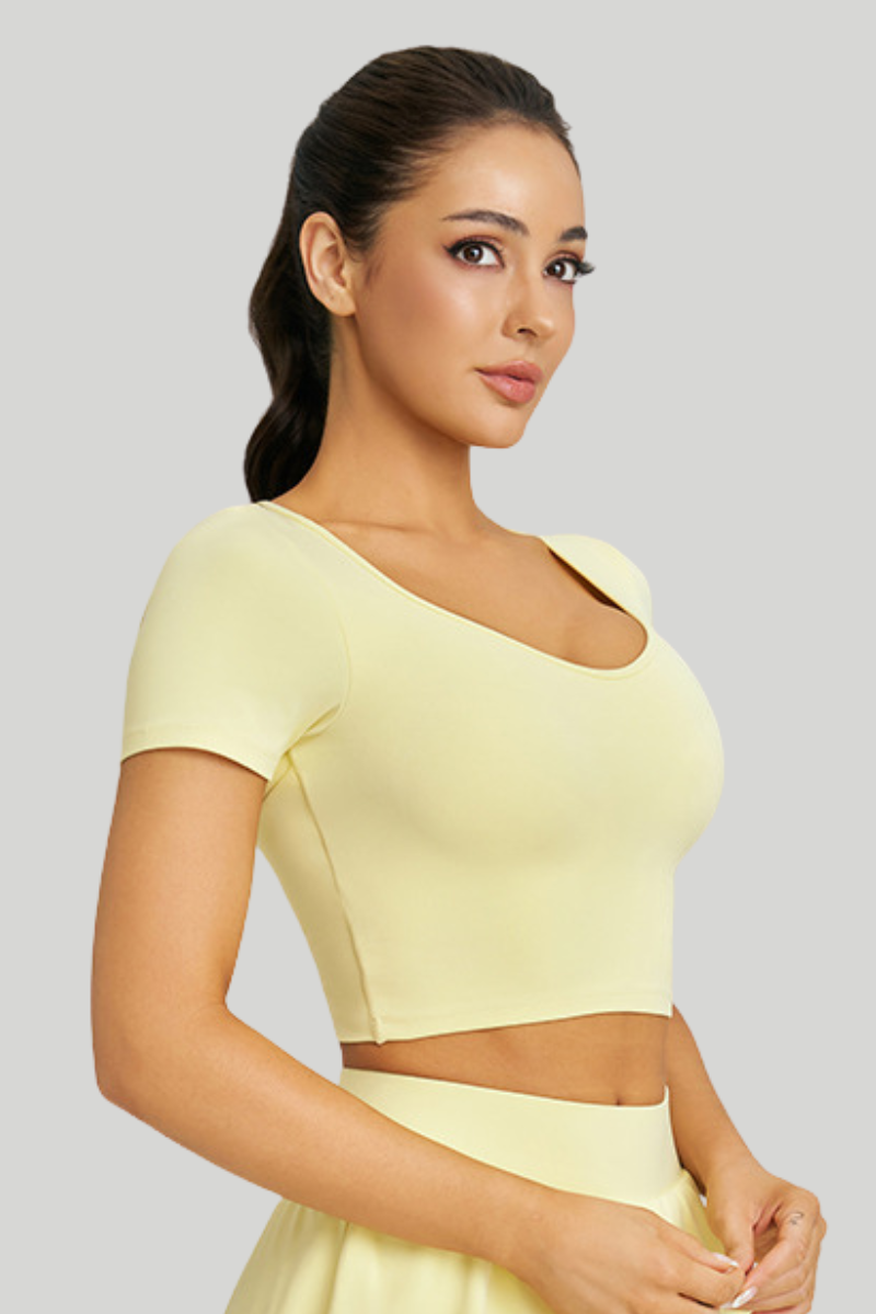 Women’s Athletic Cross-Back U-neck Cropped Yoga Pilates Tee