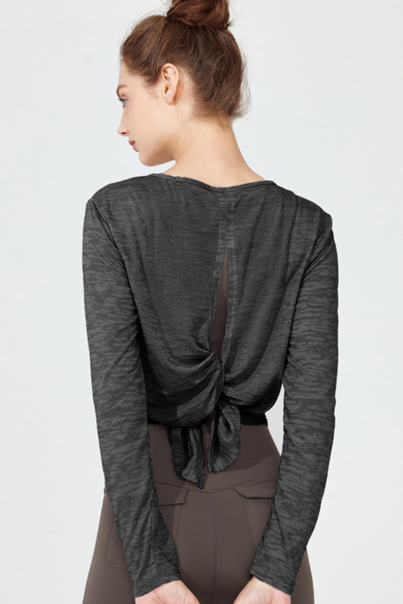 Women's Back Split Tie Lightweight Sheer Long Sleeve T-shirt