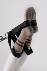 Women's Double-Stripe Crew Yoga Grip Full-Toe Socks