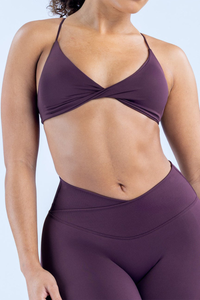 Women's Athletic Seamless  Twist-Front V-neck Thin Strap Cross Back Bra