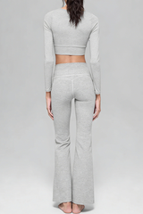 Women's V-Neck Ruched Long-Sleeve Top & Flare Pant Sport Set
