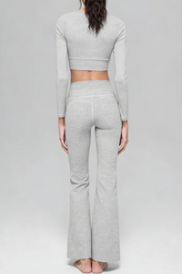 Women's V-Neck Ruched Long-Sleeve Top & Flare Pant Sport Set