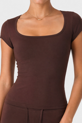 Women’s Summer Square Neck Form-Fitting Pilates T-shirt