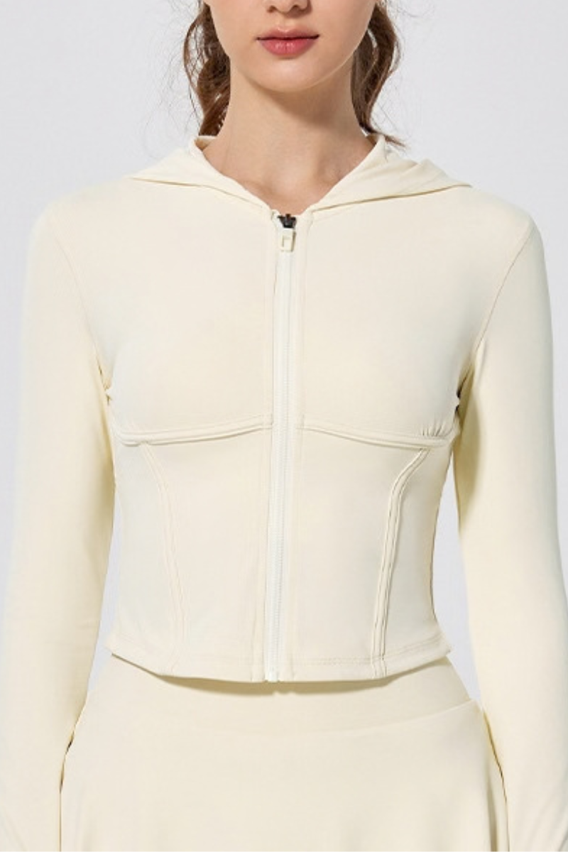 Women's Slim Fit Cropped Finger Cuffs Hooded Yoga Jacket